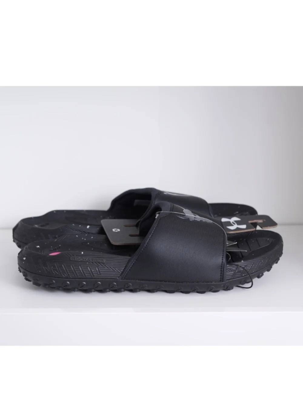 $70 Under Armour Project Rock UA U Rock 3 SL Black Slides Sandals Men's US 14